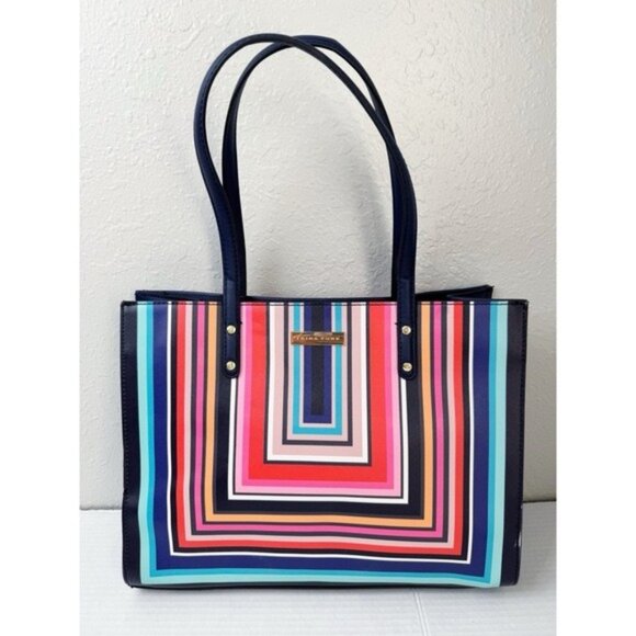 Trina Turk striped square tote blue multicolor - Picture 1 of 11